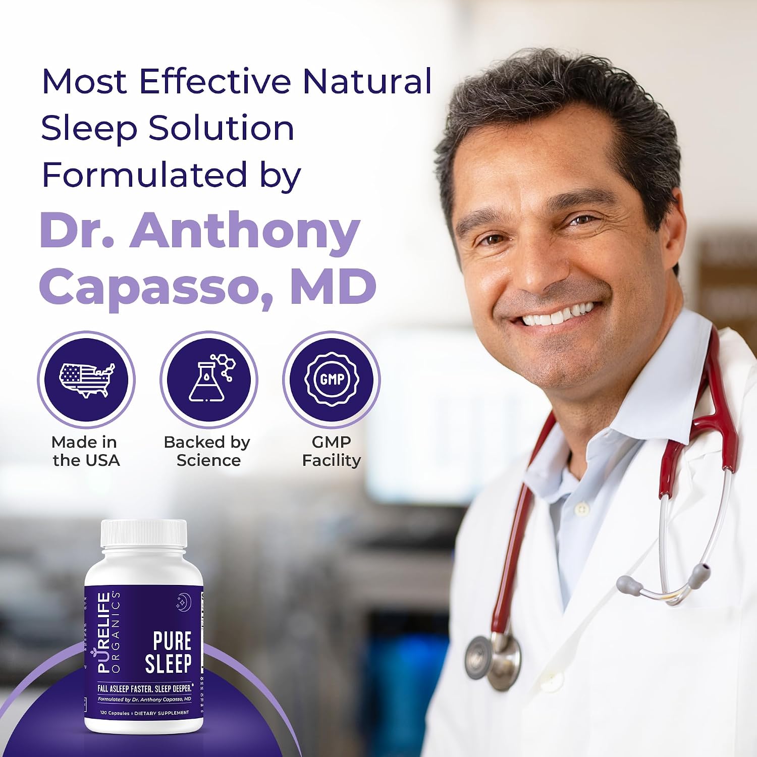 PureLife Organics Pure Sleep - Suplemento para el Sueño Profundo - 30 Días - 120 Cápsulas Veganas y Sin Gluten - Formulado por Médico