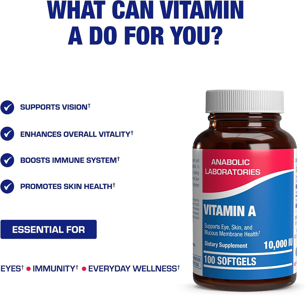 Vitamina A 10000 UI - Suplemento de Aceite de Hígado de Bacalao con Retinoides de Amplio Espectro - 100 Cápsulas Blandas - Anabolic Laboratories