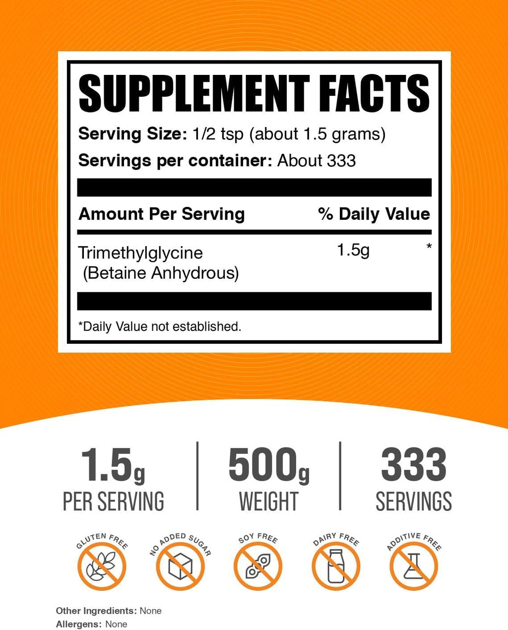 Betaina Anhidra en Polvo - Suplemento de TMG (Trimetilglicina) - 500g