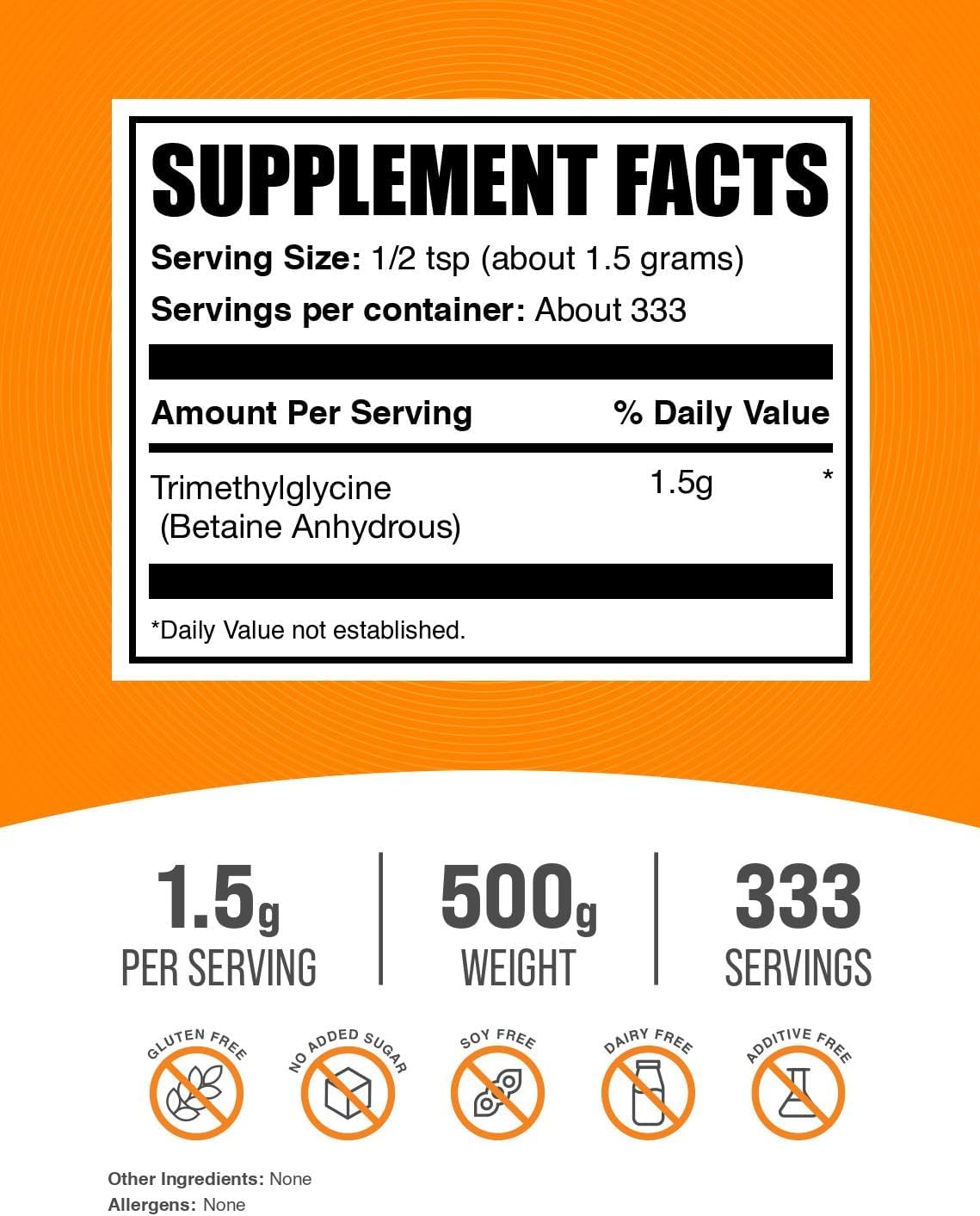Betaina Anhidra en Polvo - Suplemento de TMG (Trimetilglicina) - 500g