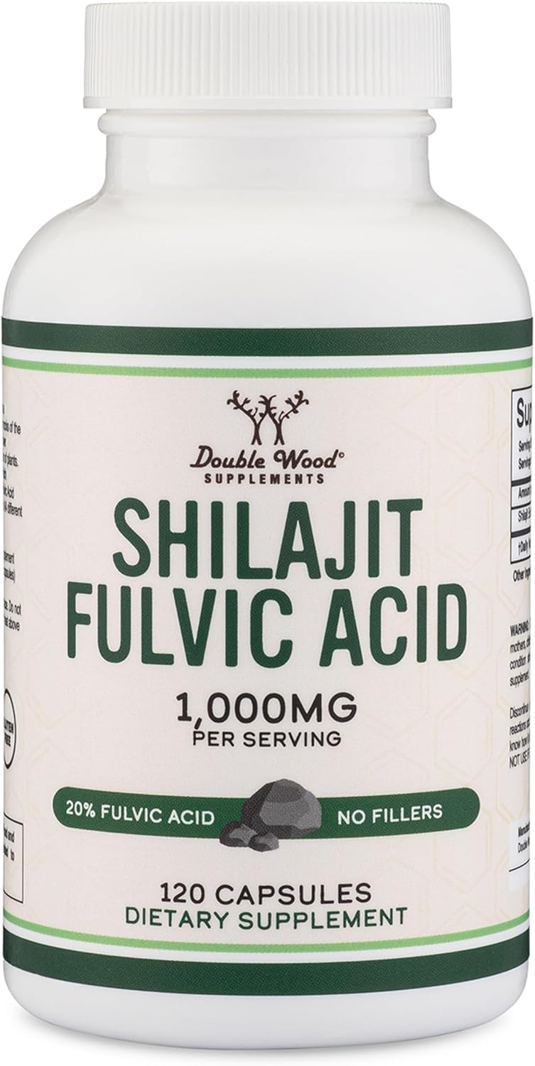 Shilajit Puro del Himalaya Cápsulas - 1000mg con 20% Ácido Fúlvico - 120 Cápsulas - Double Wood