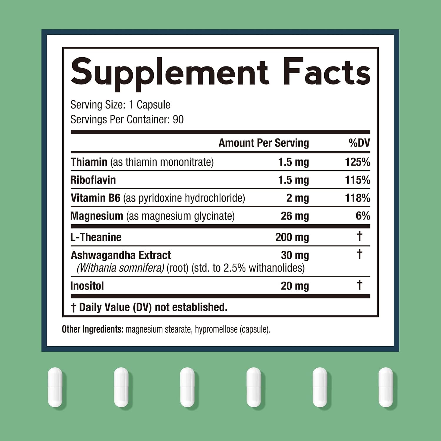 Doctor's Recipes L-Theanine 200 mg con Magnesio Glicinato, Ashwagandha, Inositol y Vitaminas B - 90 Cápsulas