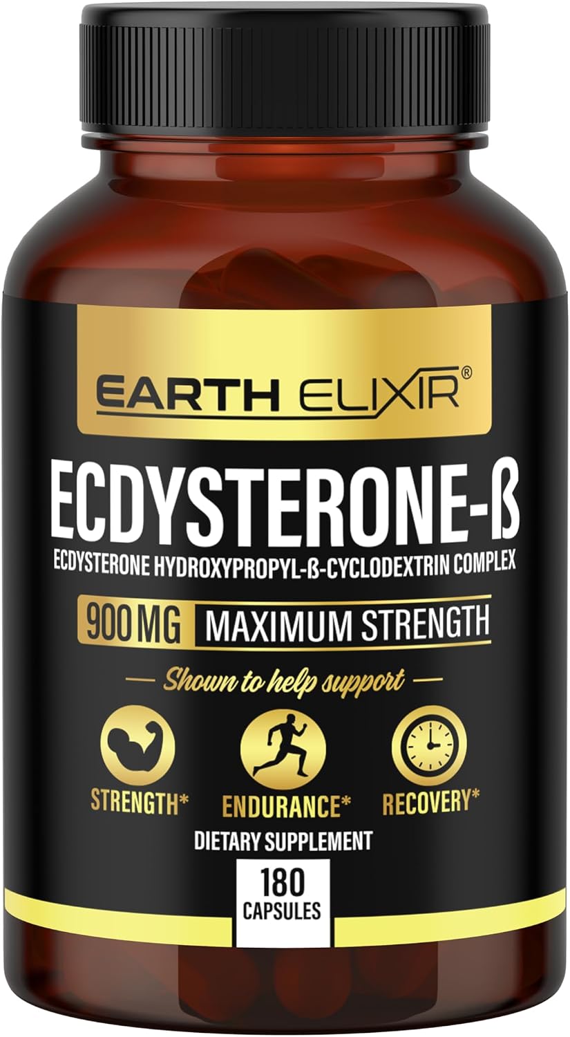 Earth Elixir Ecdysterone 900mg (180 Cápsulas) – Suplemento Deportivo con Beta-Ecdysterona y Ciclodextrina para Máxima Biodisponibilidad