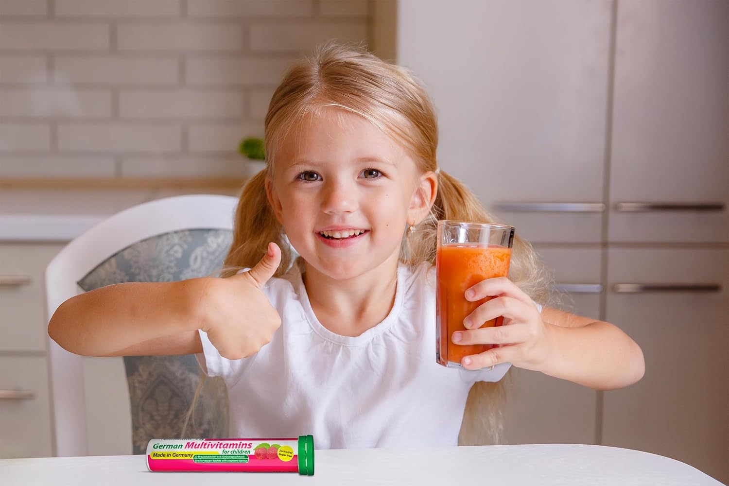 T&D Multivitamínico Infantil 8 Vitaminas - 100 Comprimidos Efervescentes Veganos - Sabor Frambuesa - Hecho en Alemania