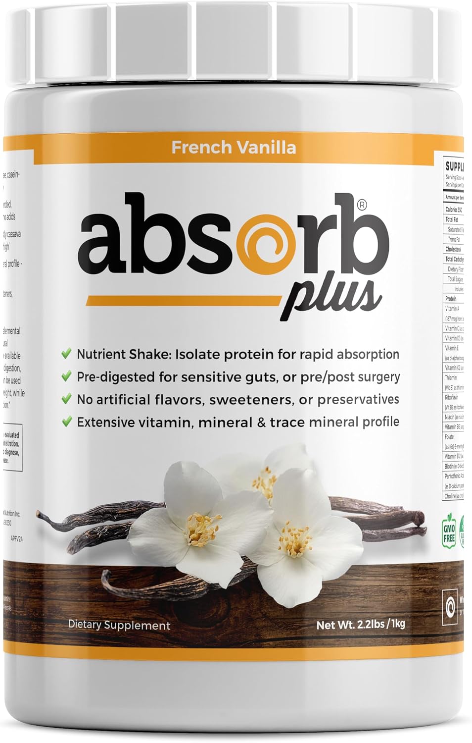 Absorb Plus Isolate Protein - Complemento Alimenticio con Proteína Aislada, Vitaminas y Minerales (Vainilla Francesa, 1 kg)