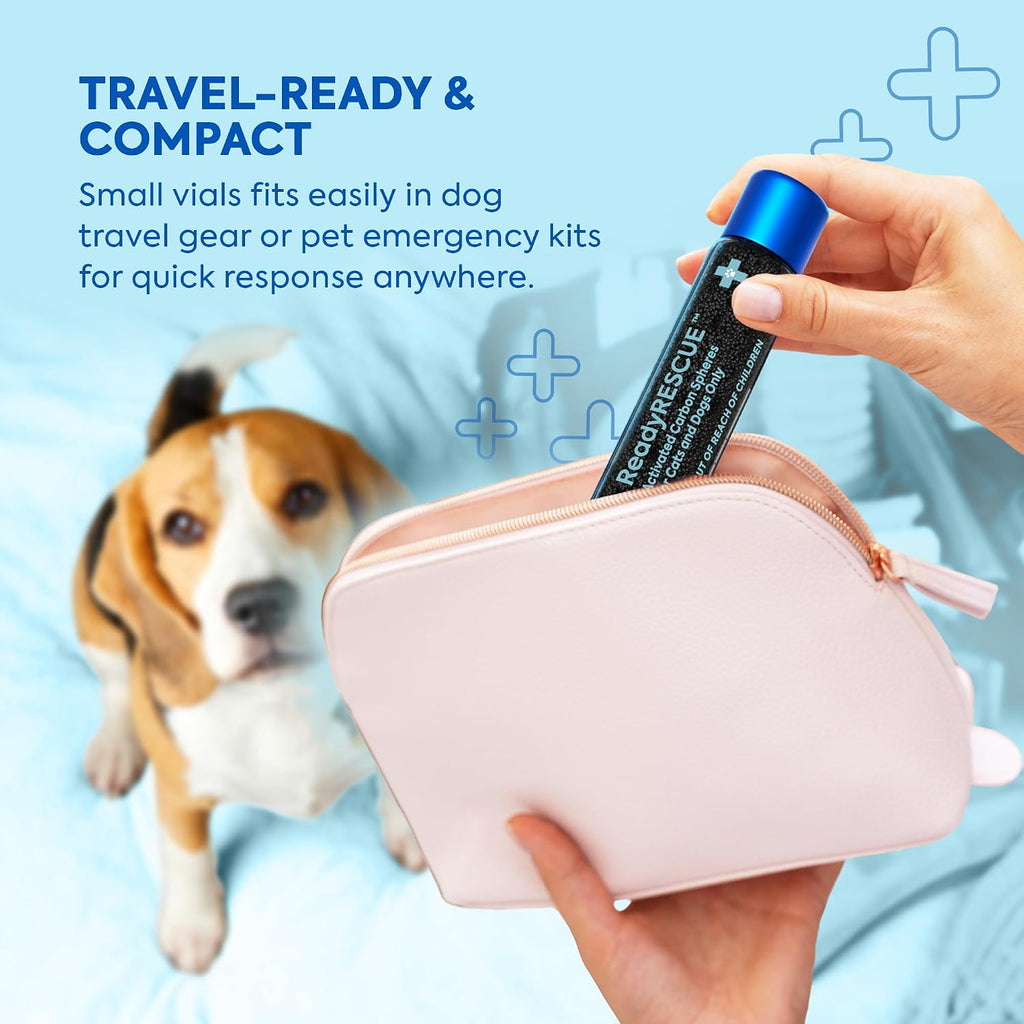 READYRESCUE Microesferas de Carbón Activado para Perros y Gatos - Kit esencial de primeros auxilios para mascotas - Aglutinante de veneno de acción rápida - Seguro y listo para llevar - 30g Pack de 12