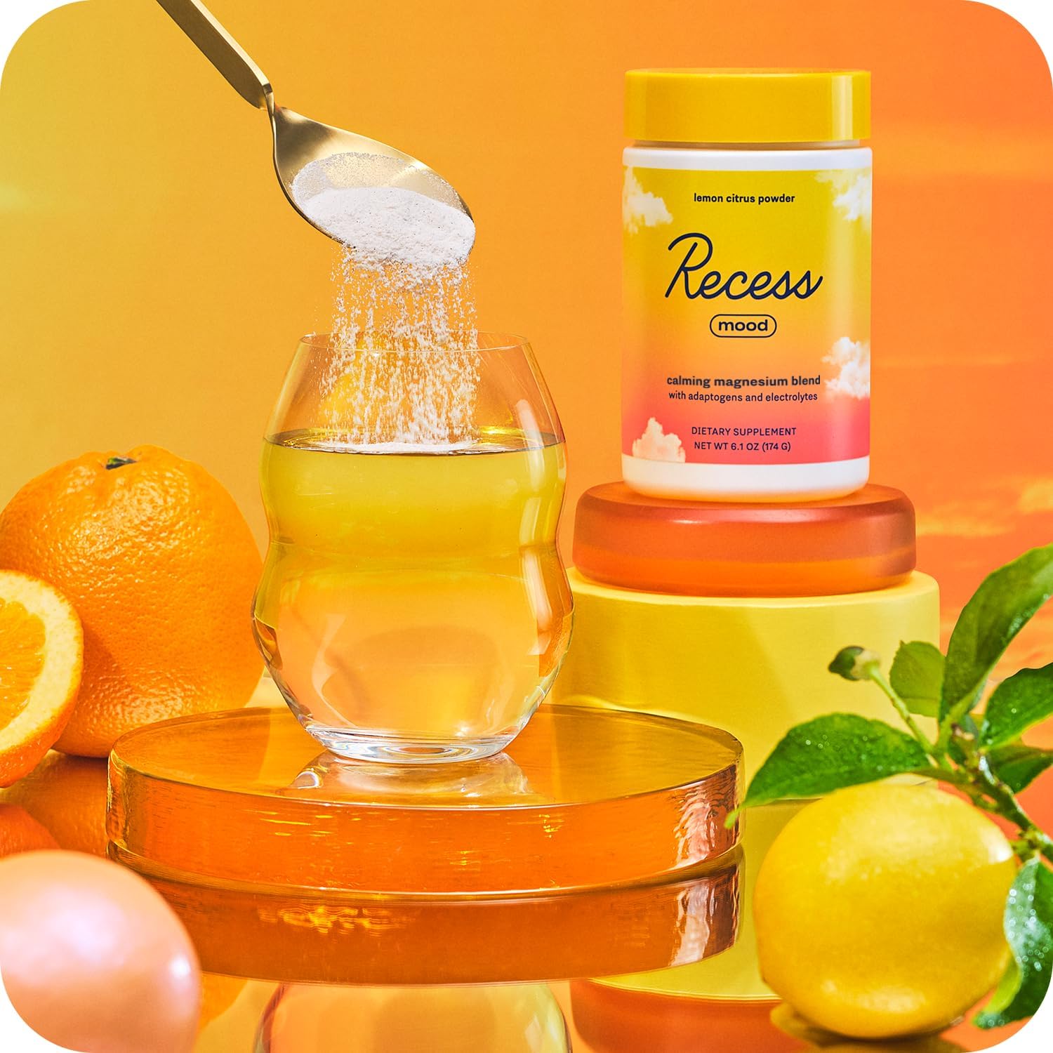 Recess Mood Powder - Calming Magnesium L-Threonate con Pasiflora, L-Teanina y Electrolitos - Sabor Limón Cítrico (28 porciones)