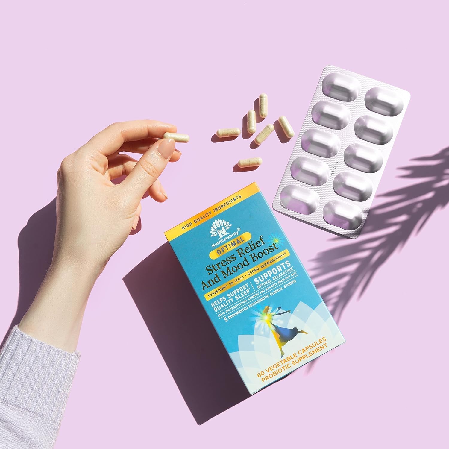 Nutricelebrity Optimal Stress Relief - Suplemento para el Estrés con Ashwagandha y Probióticos, 2 Pack (60 días)