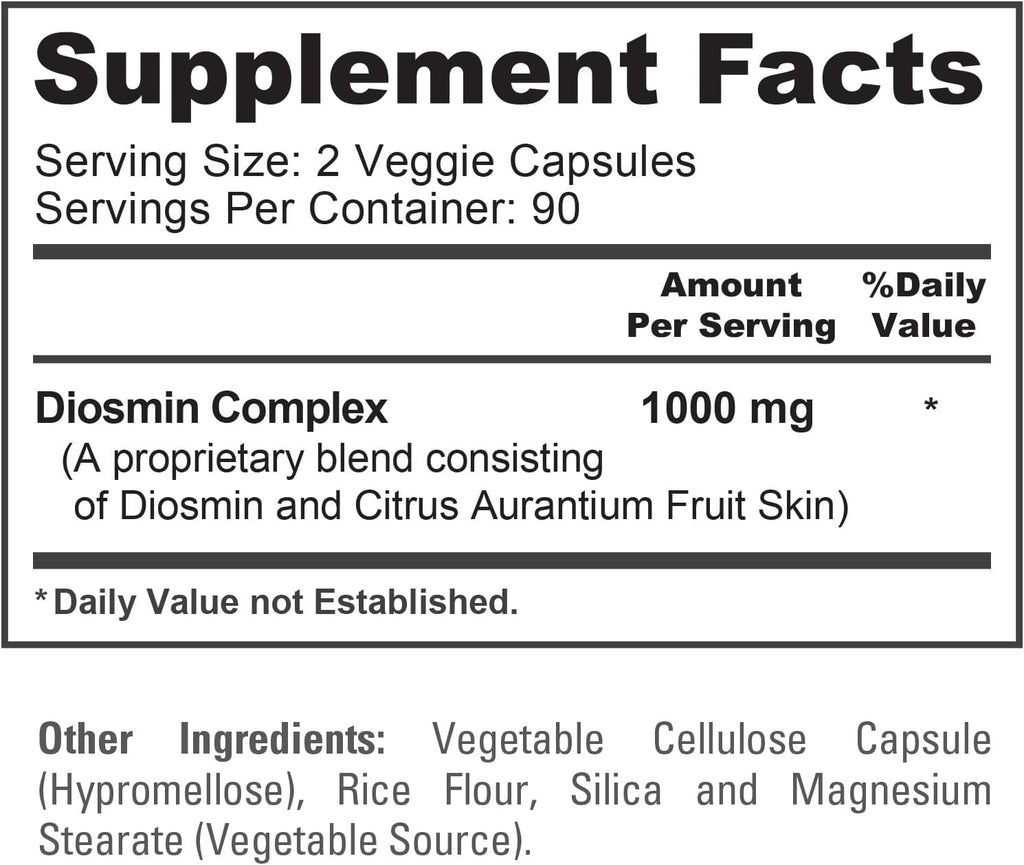 NusaPure Complejo de Diosmina 1.000 mg por porción - 180 Cápsulas Vegetales (No-GMO, Vegano) con Citrus Aurantium