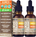 Gotas Orgánicas de Vitamina D3 + K2 con MCT y Omega 3 - 5000 UI - Sabor Mocha