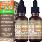 Gotas Orgánicas de Vitamina D3 + K2 con MCT y Omega 3 - 5000 UI - Sabor Mocha