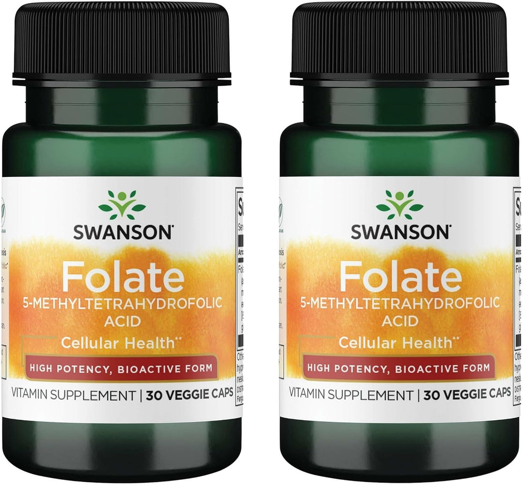 Swanson Folato 800 mcg - 5-Metiltetrahidrofolato - 30 Cápsulas Vegetales