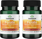 Swanson Folate 5-Methyltetrahydrofolic Acid – Bioactive Form 800 mcg DFE 30 Veg Caps (2 Pack)