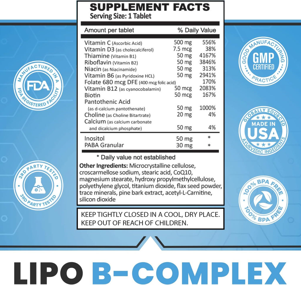 Legere Lipo-BC Complejo B con Lipotrópicos, Vitamina C y D3 - 120 Comprimidos
