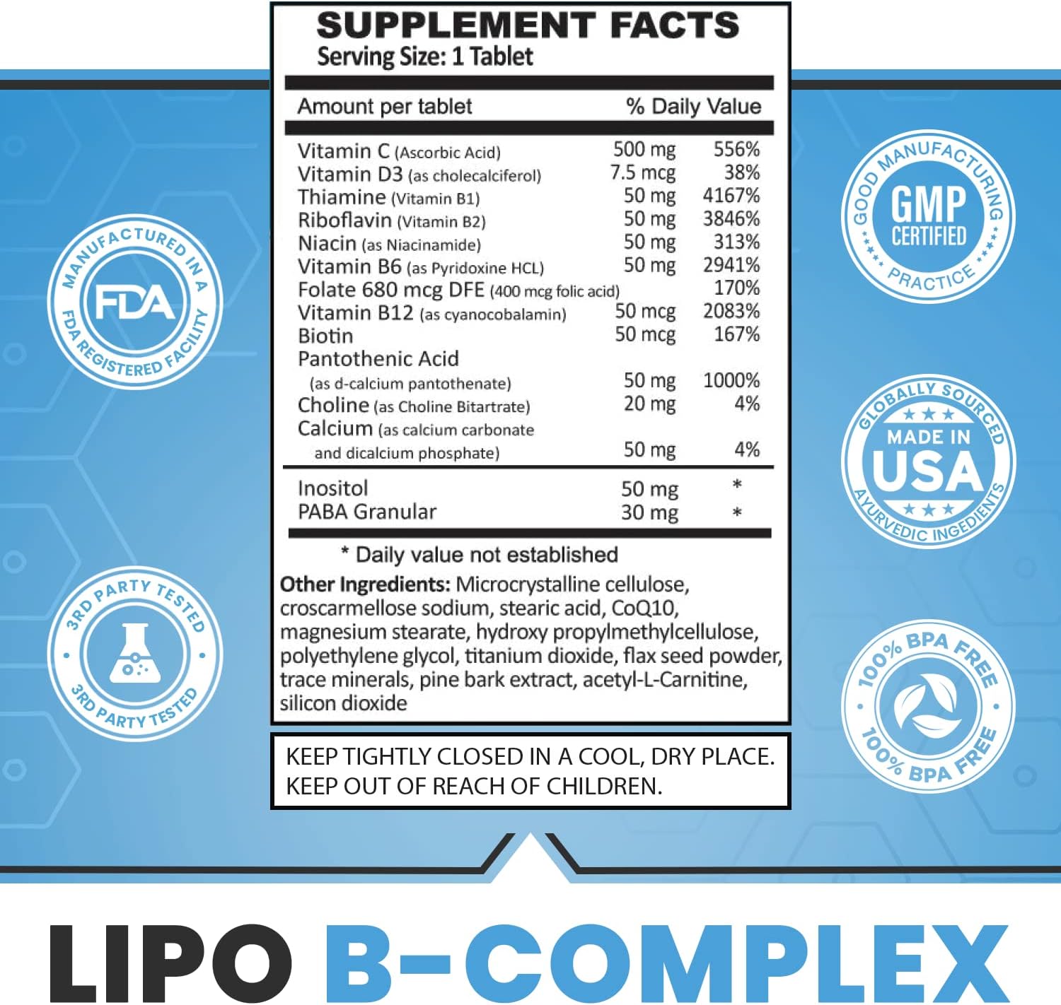 Legere Lipo-BC Complejo B con Lipotrópicos, Vitamina C y D3 - 120 Comprimidos