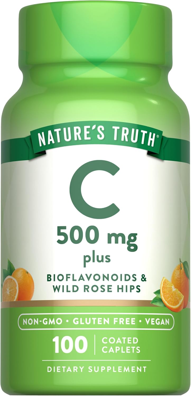 Nature's Truth Vitamina C con Rosa Mosqueta y Bioflavonoides | 500 mg | 100 Caplets | Vegano, Non-GMO y Sin Gluten