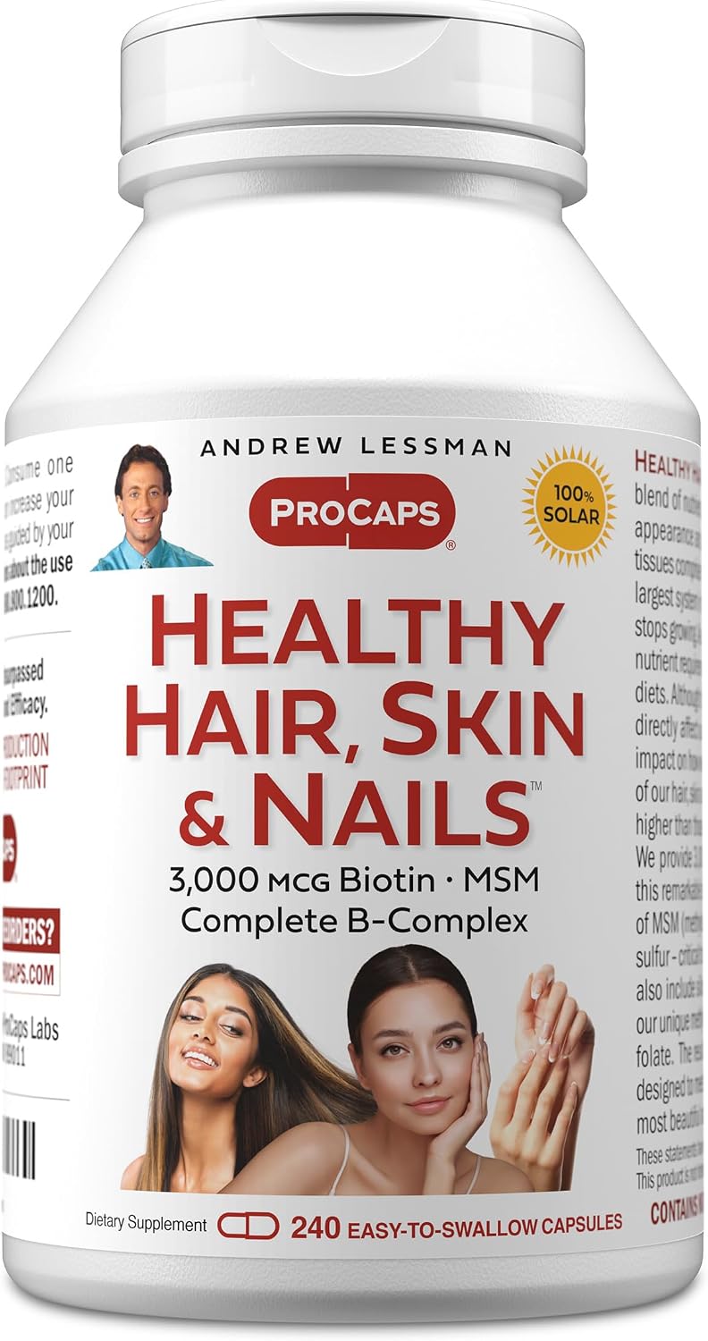 ANDREW LESSMAN Healthy Hair, Skin and Nails - 60 Cápsulas - 3000 mcg Biotina de Alta Bioactividad, Complejo B