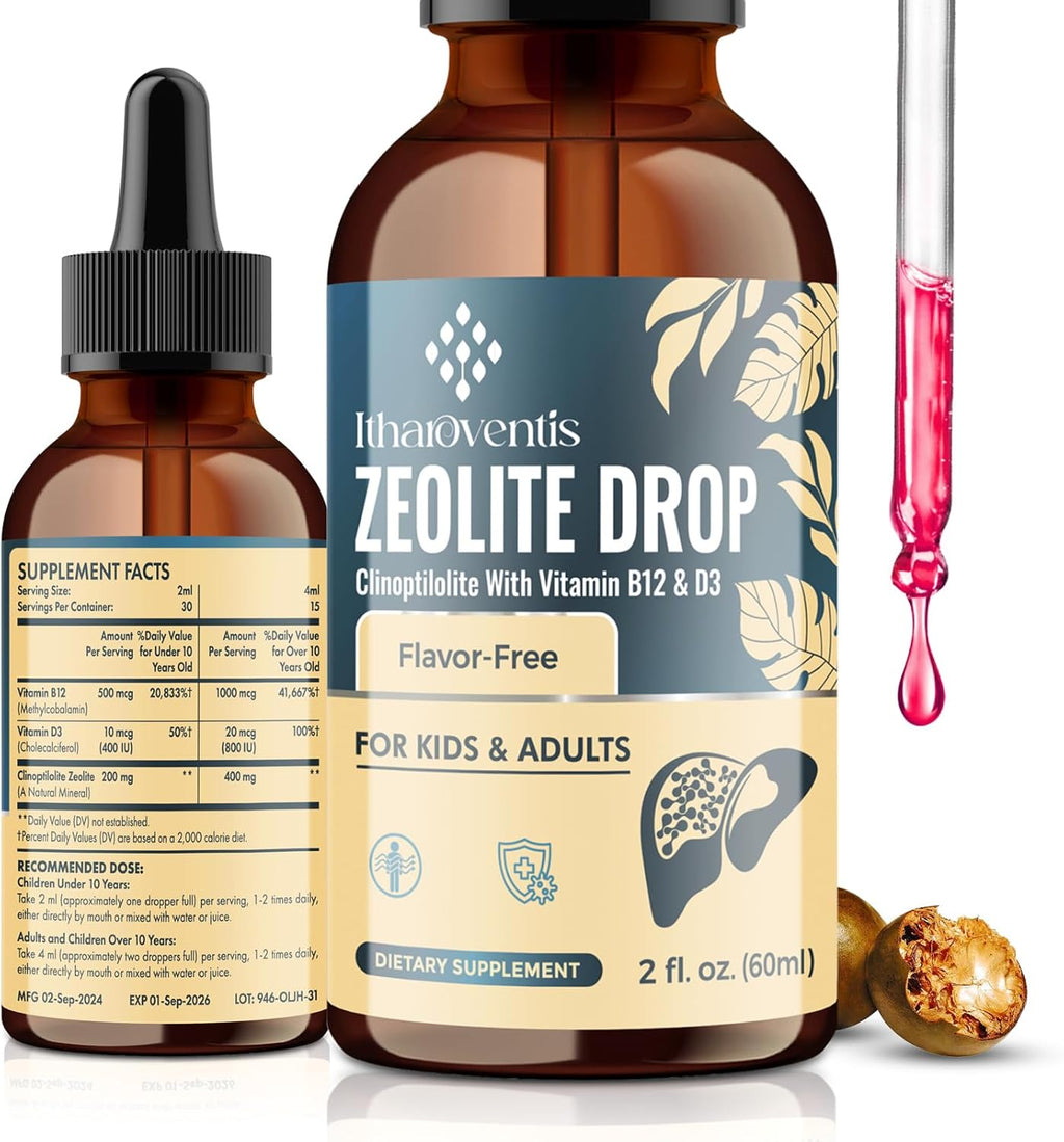 Itharoventis Gotas de Zeolita con Vitamina B12 Metilcobalamina y D3 para Niños y Adultos - Sabor Natural a Frutas del Bosque con Extracto de Monk Fruit - 59 ml