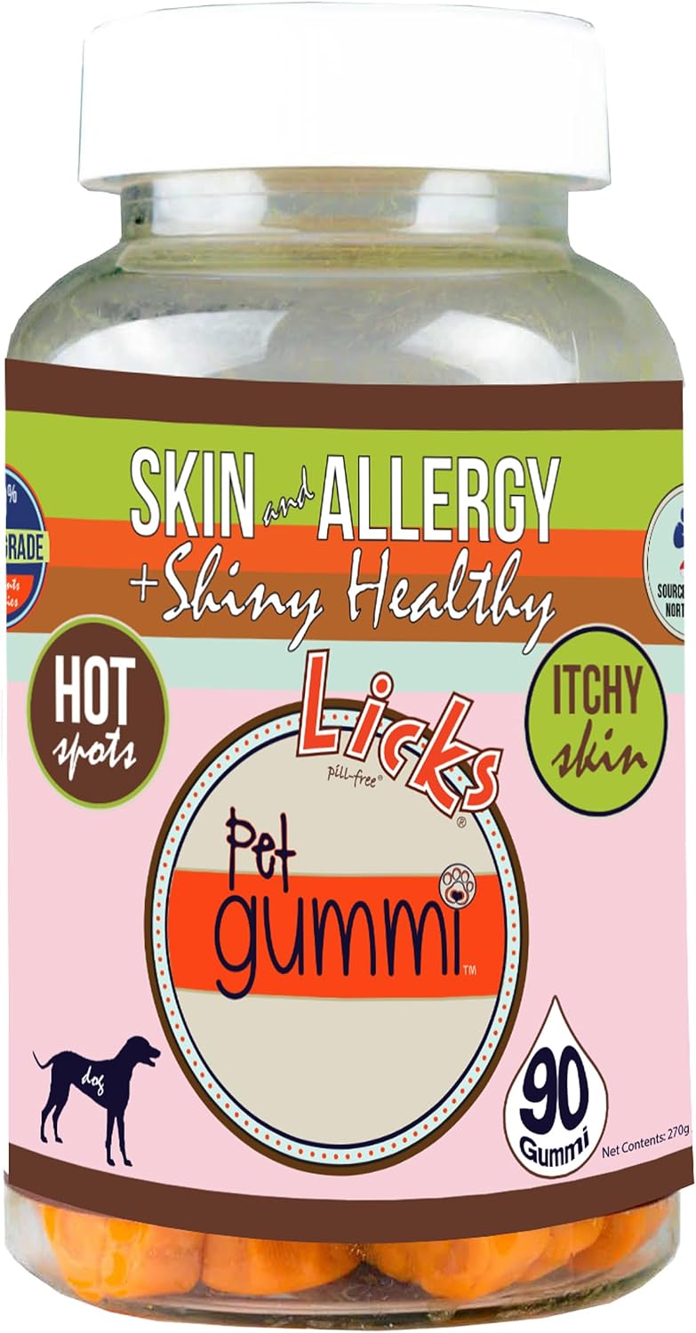 Licks Skin & Allergy - Gomitas para Perros con Omega-3, Turmeric, Inositol y Vitamina C - Sabor a Pollo - 90 unidades