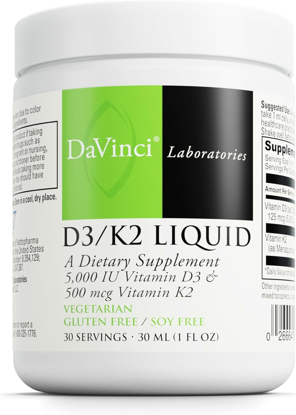 DaVinci Labs D3/K2 Líquido - Vitamina D3 y K2 MK-7, 30 mL