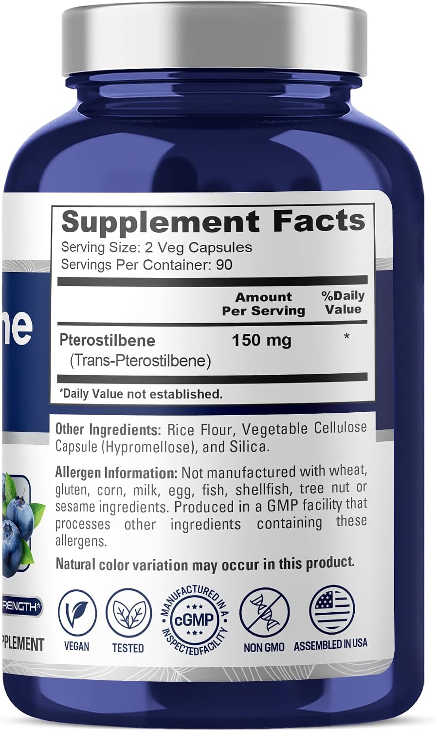 NusaPure Pterostilbene 150mg 180 Cápsulas Vegetales (No-GMO, Vegano)