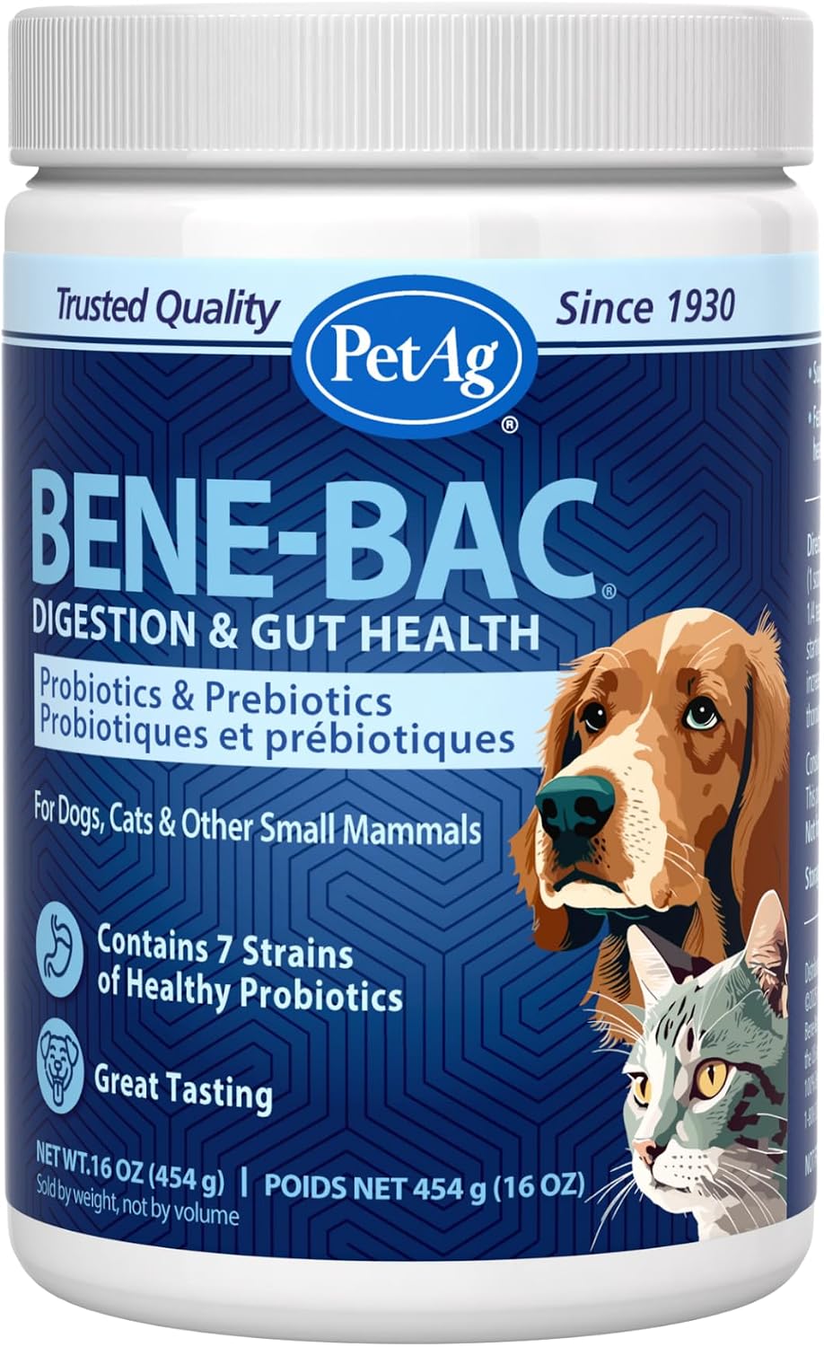 PetAg Bene-Bac Probiotics para perros, gatos y mamíferos - 1 lb (454 g) Polvo