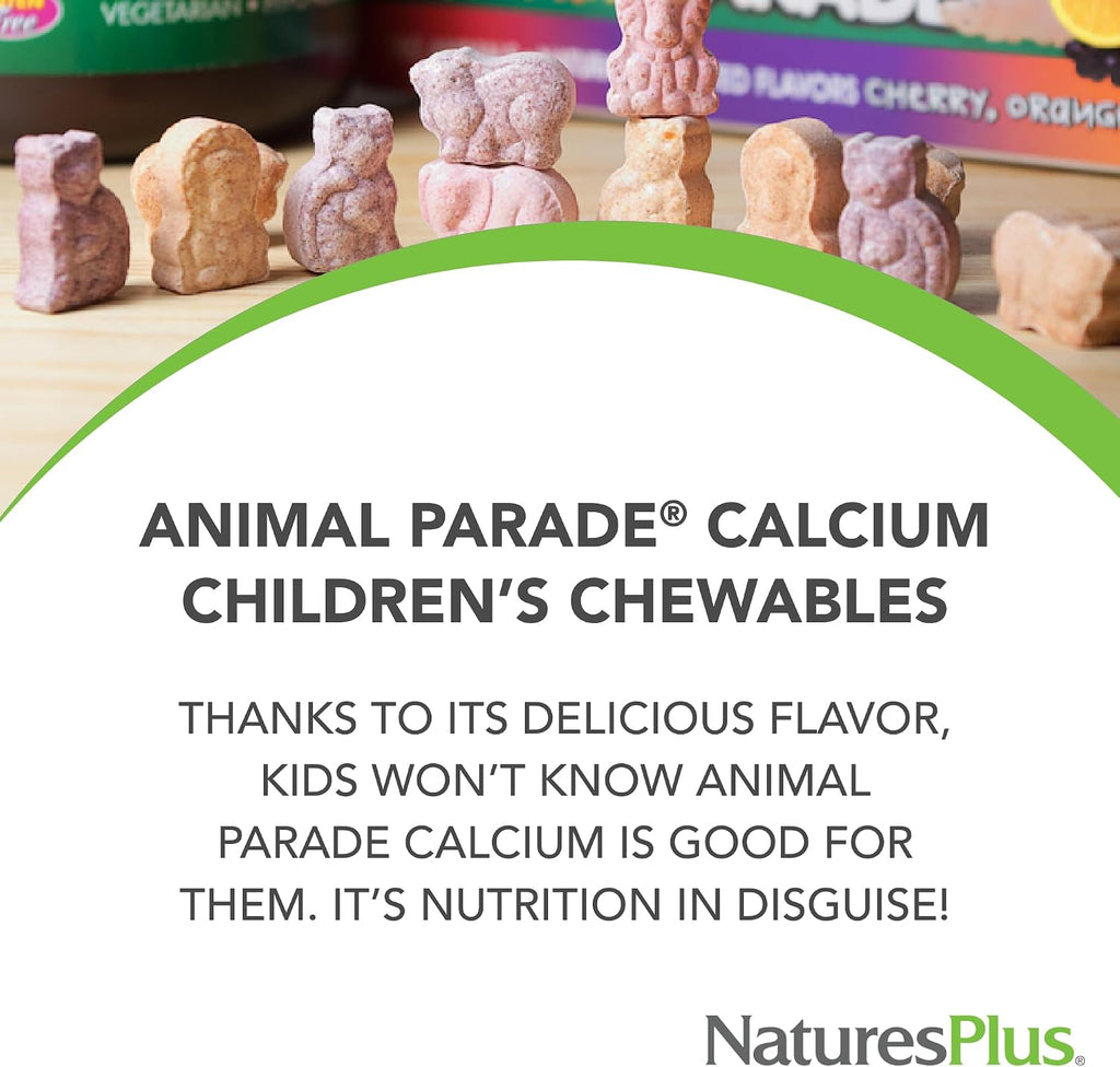 NaturesPlus Animal Parade Calcium, Vanilla Flavor - 135 Animal-Shaped Chewable Tablets (2-Pack) - Vegan, Gluten-Free