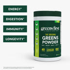 Greens First Original Greens Powder - 49 superalimentos - frutas y verduras orgánicas - prebióticos, probióticos y enzimas digestivas - batido antioxidante - sin lácteos, vegano y no-GMO (menta, 60 raciones)