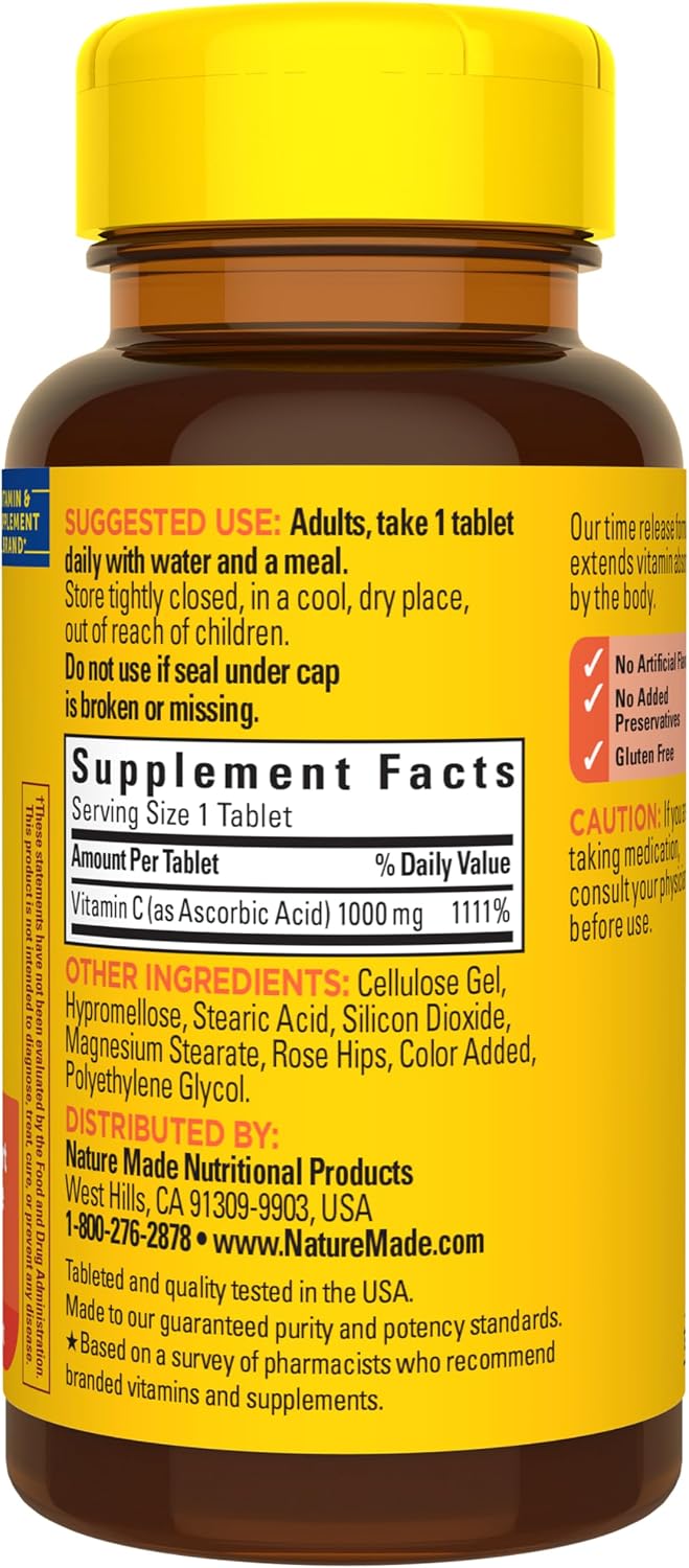 Vitamina C 1000 mg con Escaramujo, Liberación Prolongada - 60 Comprimidos