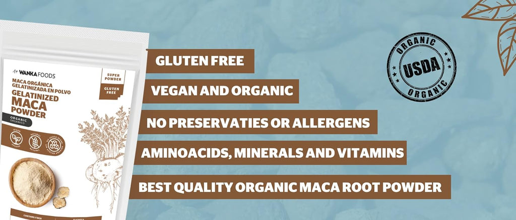 WANKA FOODS Maca Orgánica Gelatinizada en Polvo – 227g (8oz)