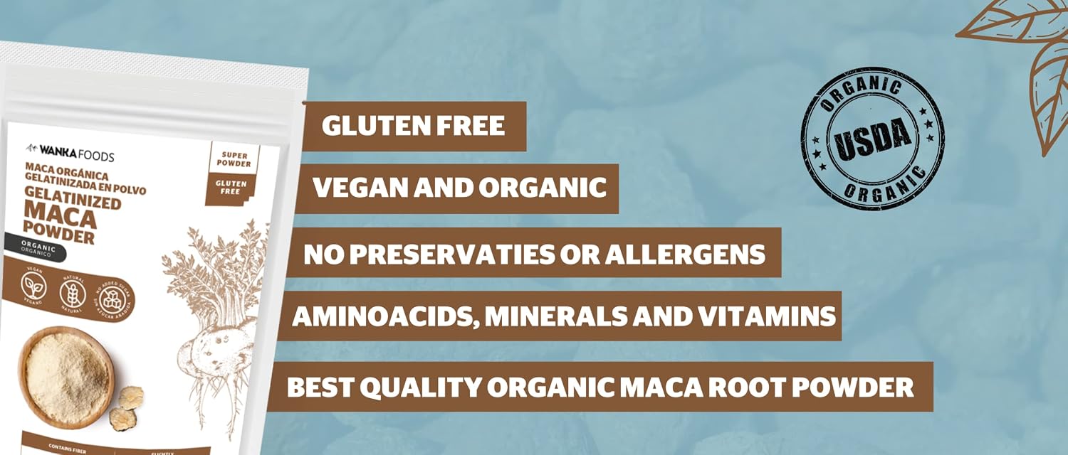 WANKA FOODS Maca Orgánica Gelatinizada en Polvo – 227g (8oz)