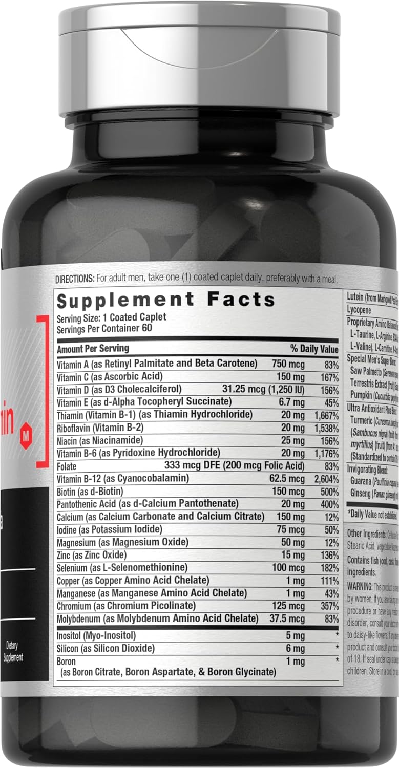 Horbäach Multivitamínico para Hombres | 60 Comprimidos | Fórmula Avanzada con Vitamina C, D, Magnesio, Minerales y Más | Suplemento Sin Gluten y No-GMO