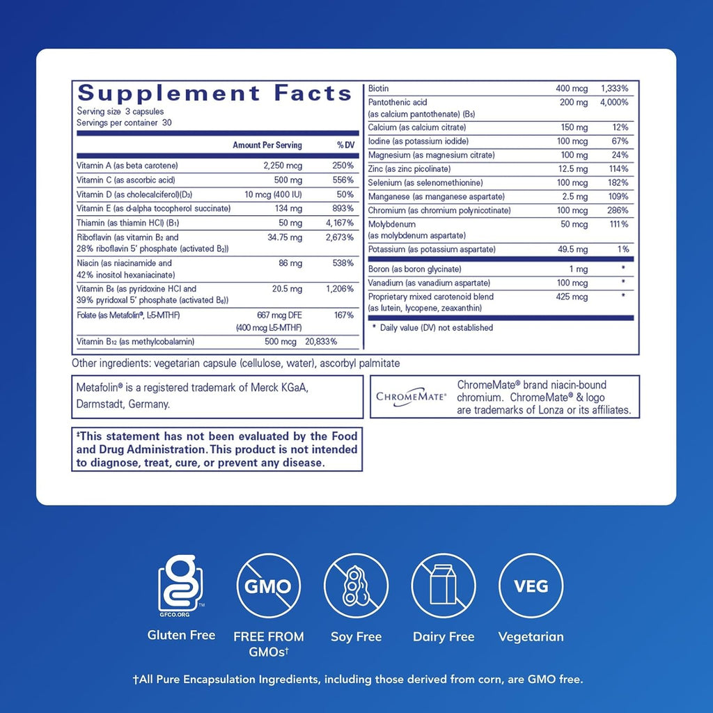 Pure Encapsulations Nutrient 950 Sin Cobre y Hierro | Fórmula Hipoalergénica Multivitamínica y Mineral | 90 Cápsulas