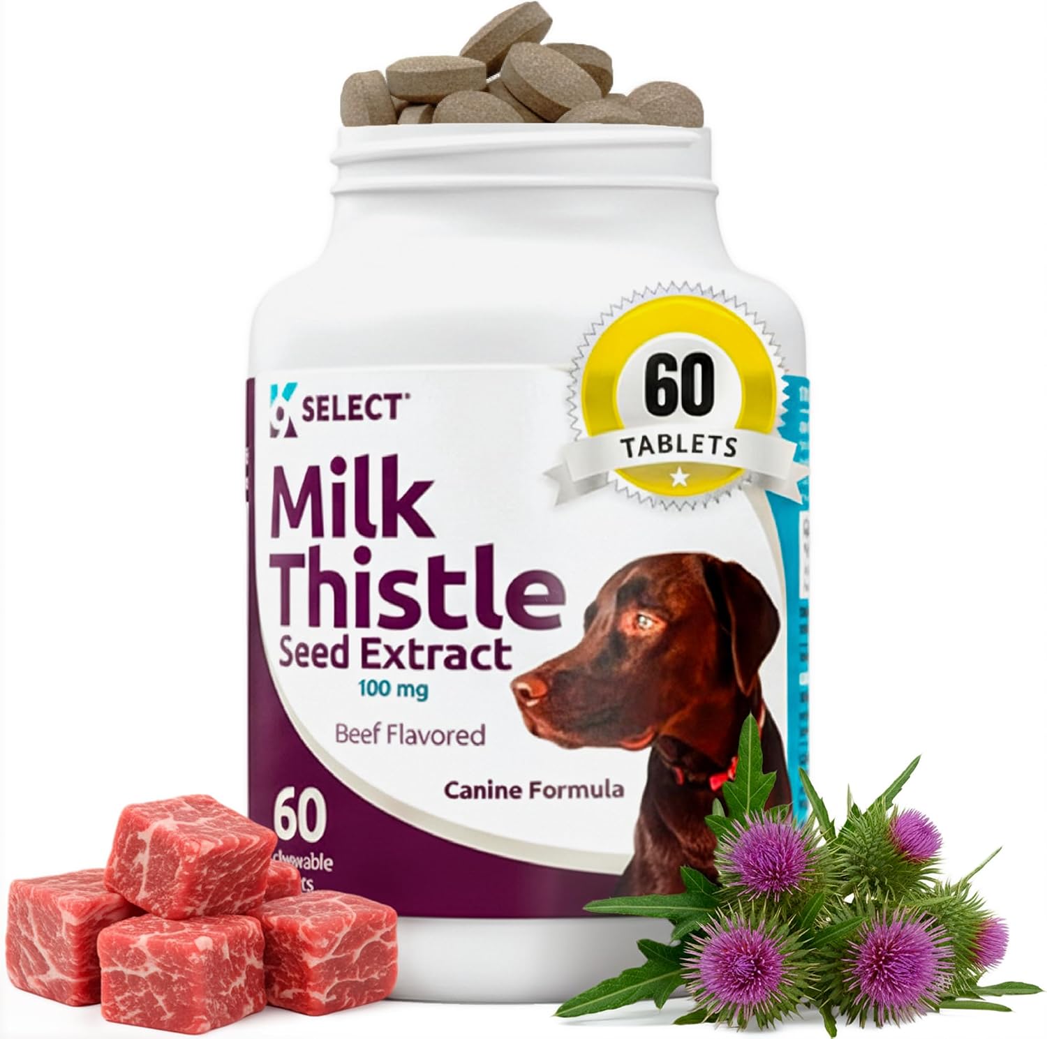 Milk Thistle for Dogs, 100mg - 60 Vegetable Capsules - Canine Liver Supplement