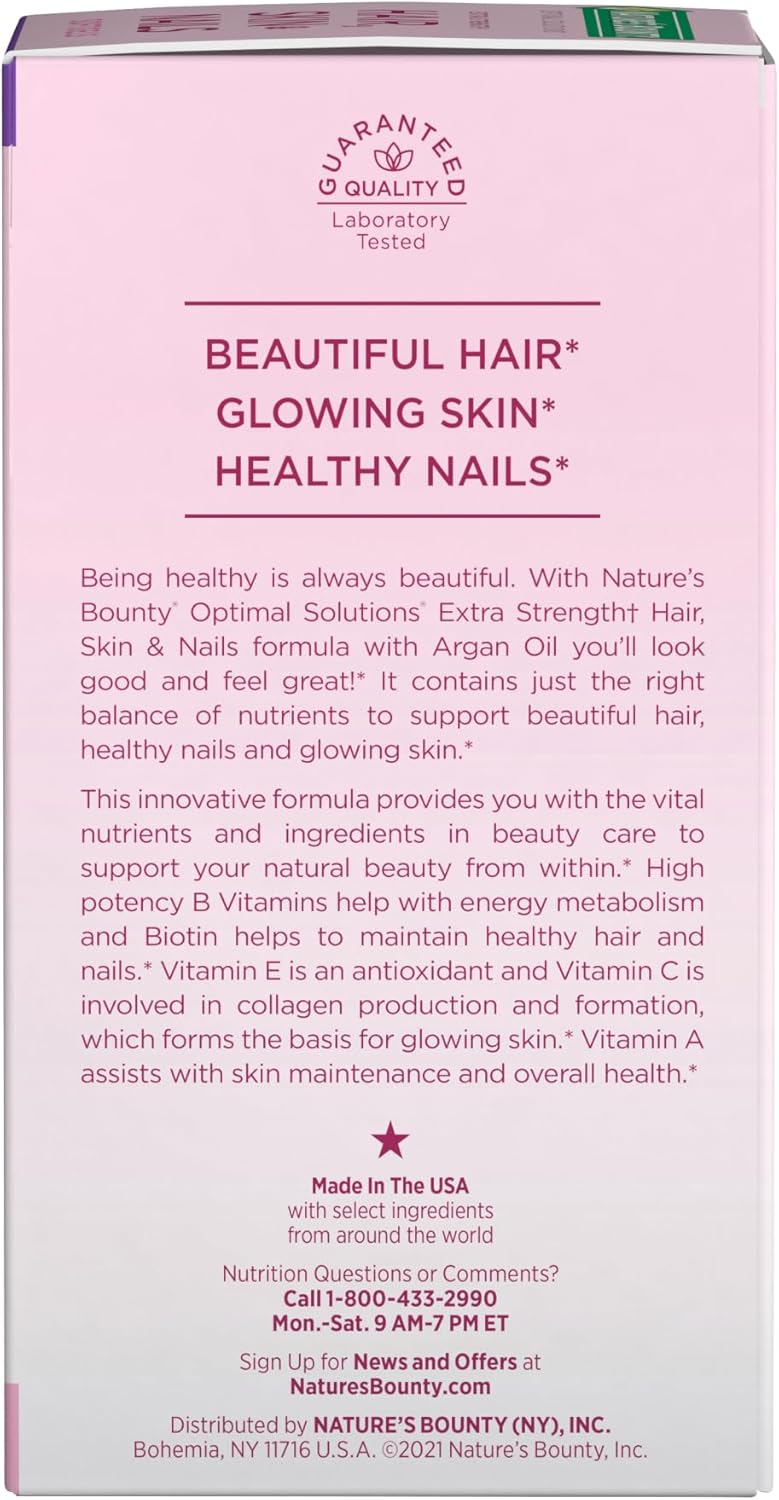 Nature's Bounty Advanced Hair, Skin & Nails, Suplemento con Biotina, Ácido Hialurónico y Aceite de Argán, 150 Cápsulas Blandas