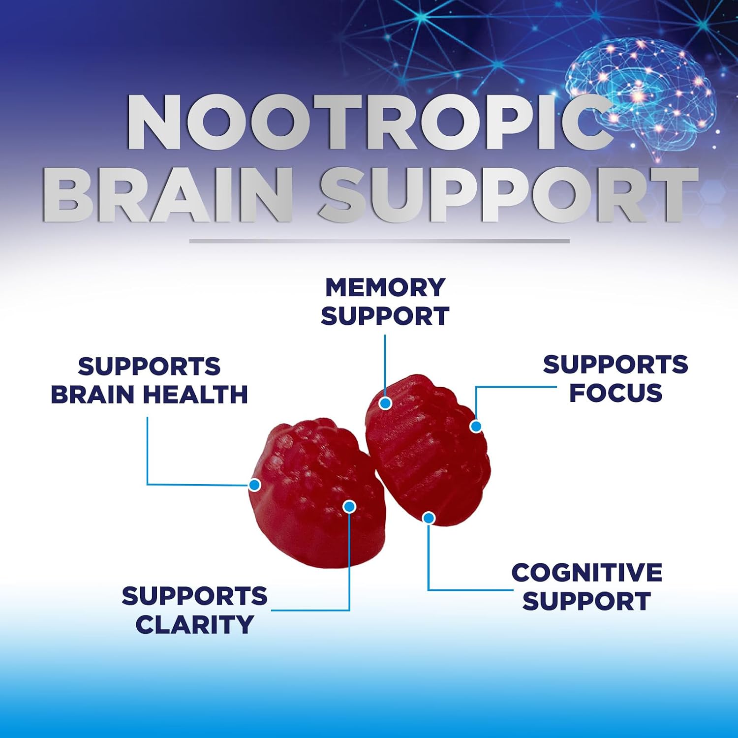 Nature's Nutrition Gominolas para Memoria y Concentración - Suplemento Cerebral 3X con Vitamina B6, B12 y Fosfatidilserina - 60 Gominolas