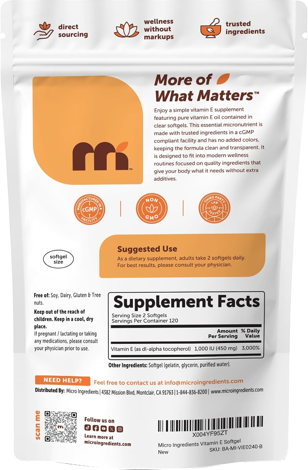 Micro Ingredients Vitamin E 1000 IU (450 mg) Per Serving, 240 Softgels | Daily Vitamin E Supplement | 4-Month Supply | – Image 7