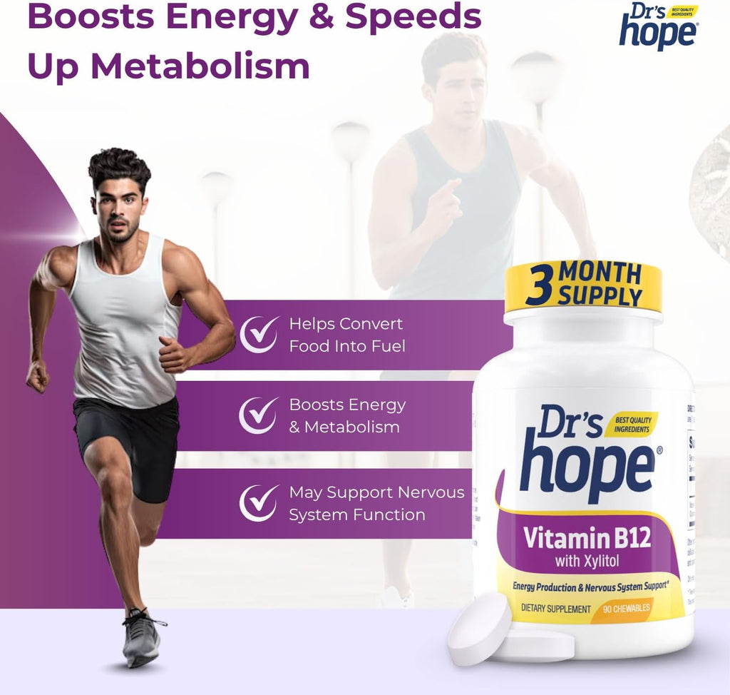 Vitamina B12 1000 mcg – 90 Comprimidos Masticables – Dr’s Hope