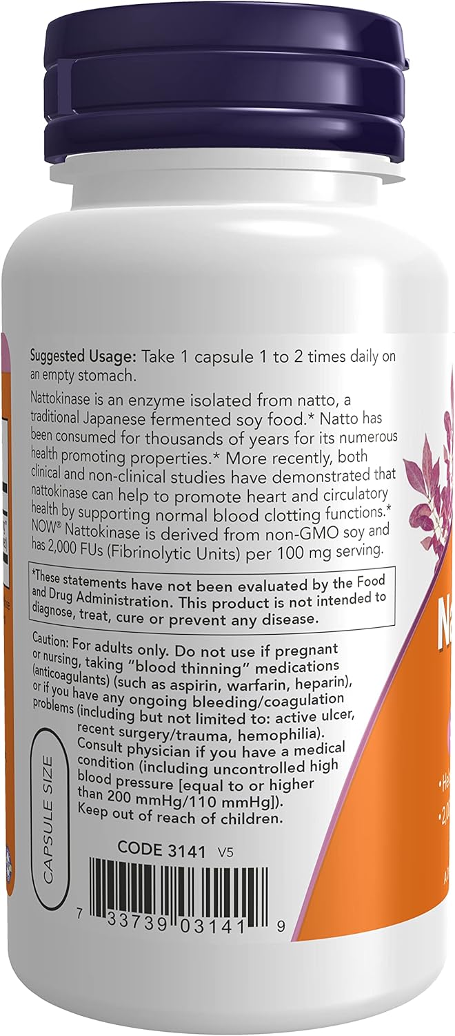 NOW Foods Nattokinase 100 mg 120 VegiCaps (Paquete de 2)