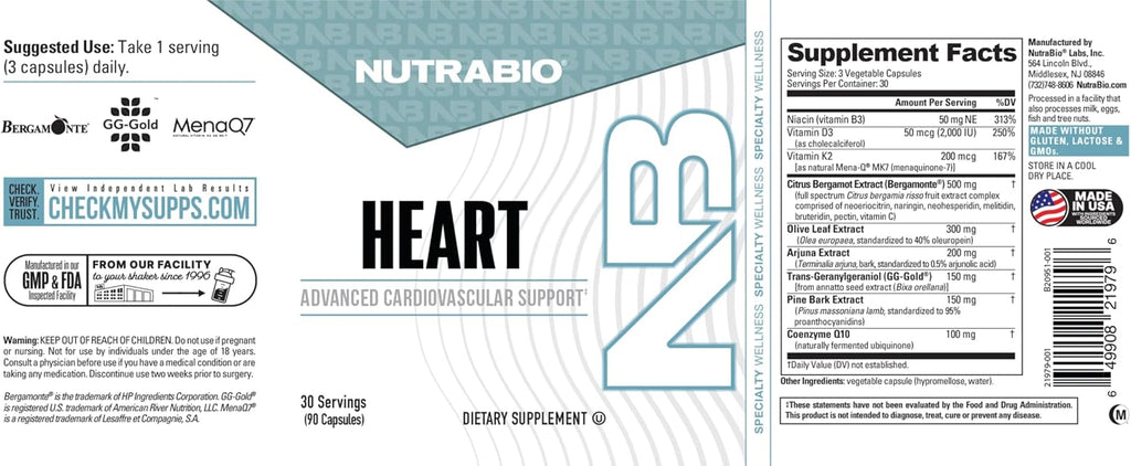 NutraBio Heart - Suplemento Cardiovascular, 90 Cápsulas