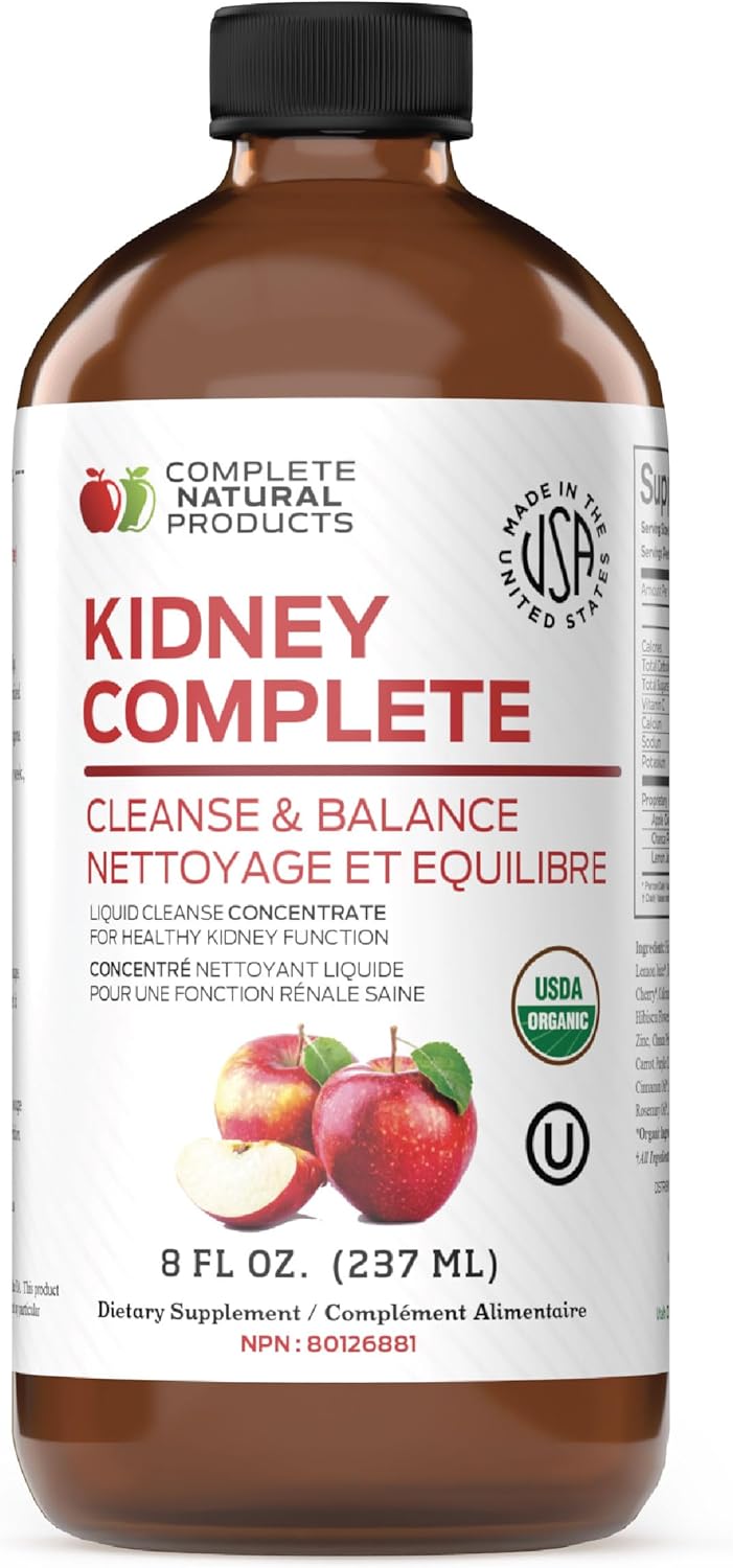 Complete Natural Products Kidney Complete - Líquido Orgánico de 240 ml con Vinagre de Manzana, Limón y Chanca Piedra