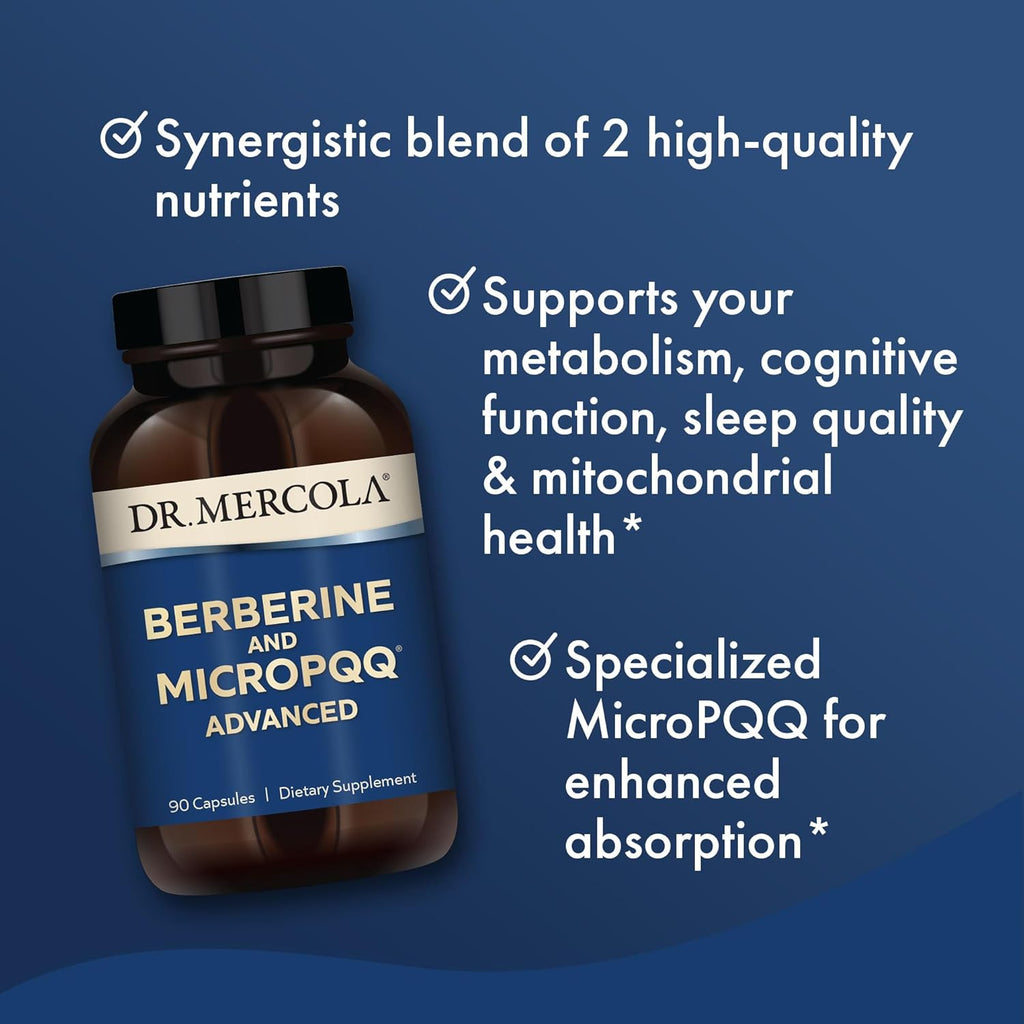 Dr. Mercola Berberine and MicroPQQ Advanced - Suplemento con Berberina y MicroPQQ para la Salud Metabólica y Mitocondrial - 90 Cápsulas