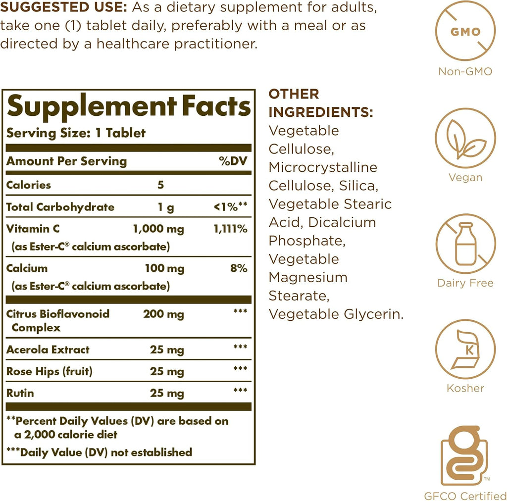 Solgar Ester-C Plus 1000 mg Vitamina C (Complejo de Ascorbato) - 180 Comprimidos (Pack de 2)