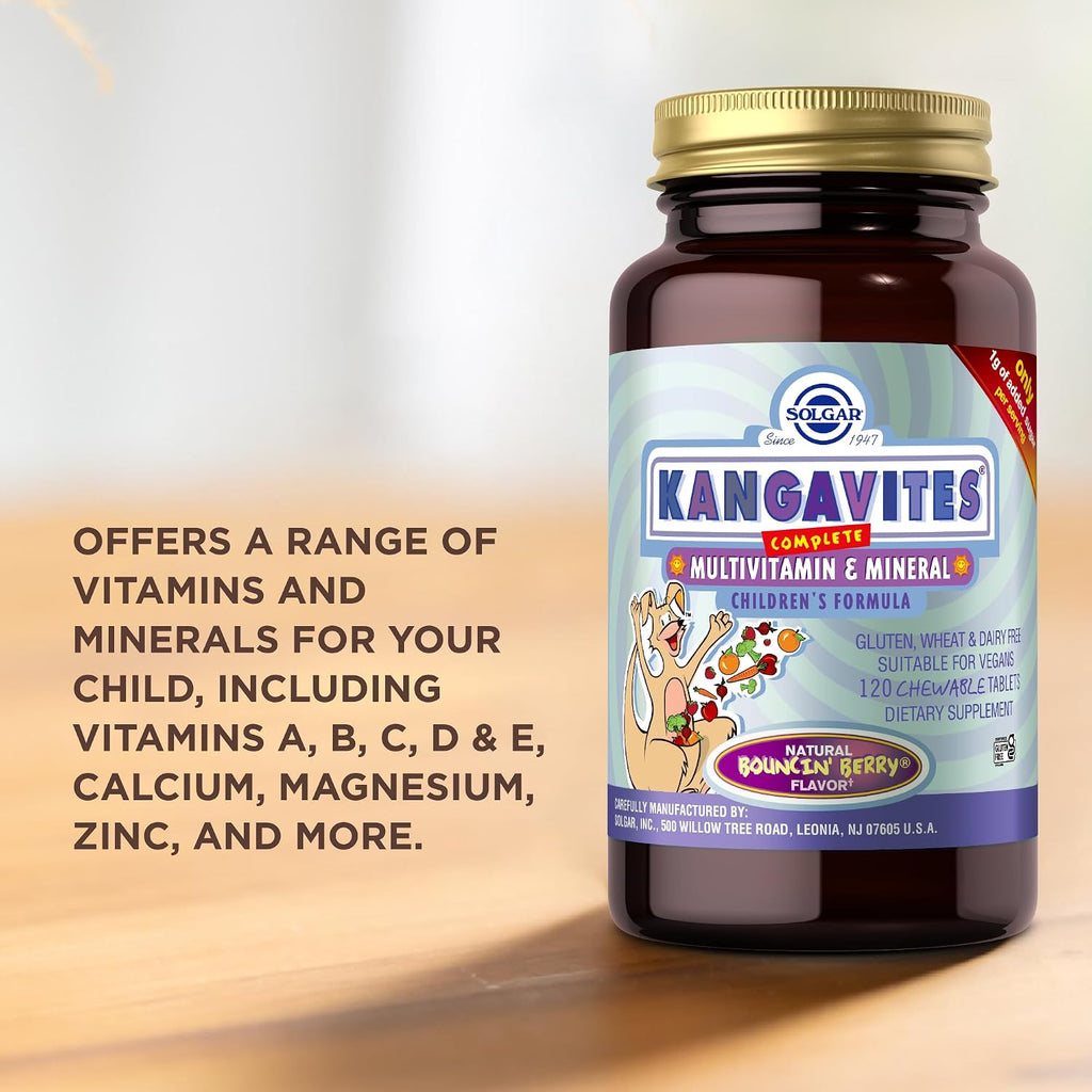 Solgar Kangavites Multivitamínico y Mineral Comprimidos Masticables, Sabor Bouncin' Berry, 120 Unidades