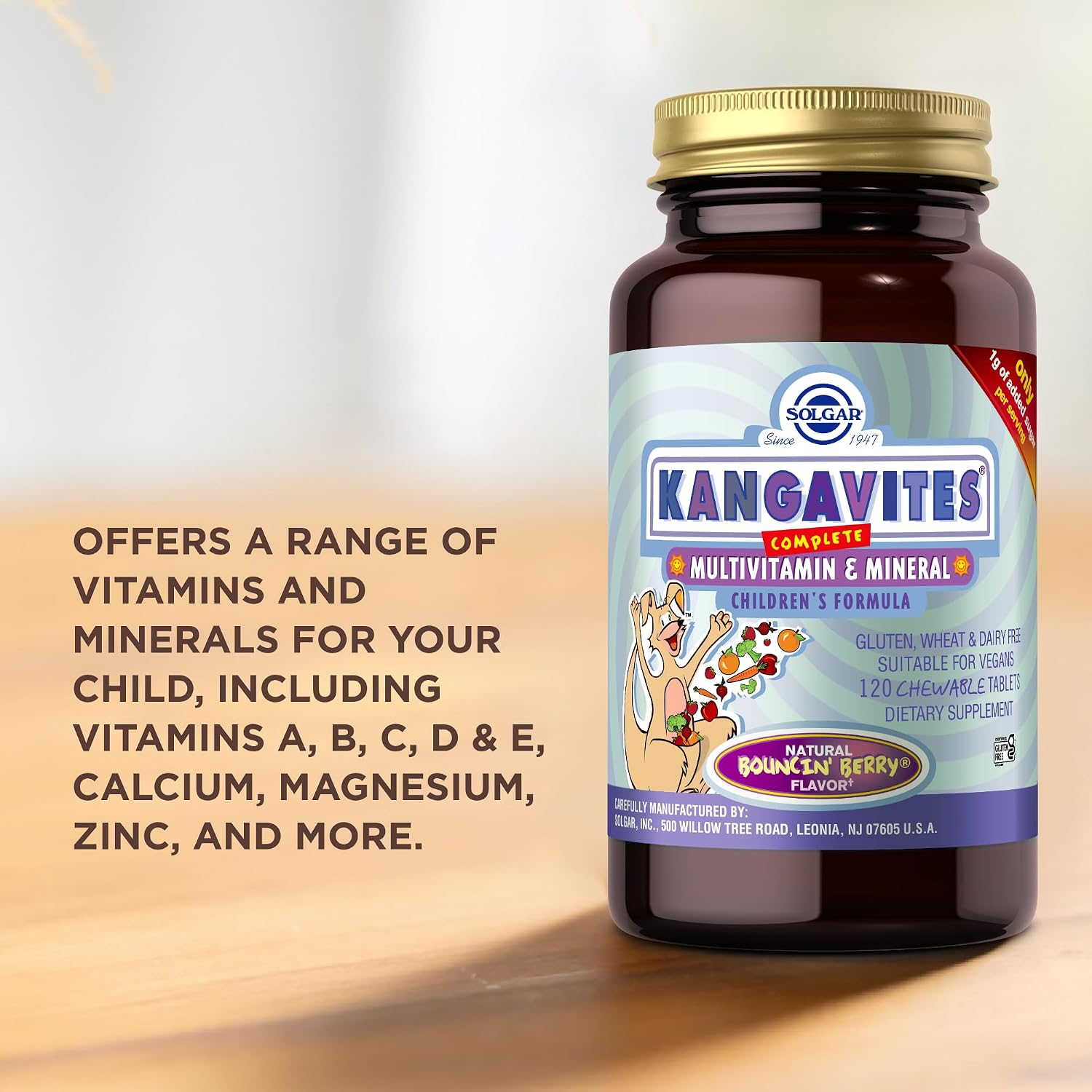 Solgar Kangavites Multivitamínico y Mineral Comprimidos Masticables, Sabor Bouncin' Berry, 120 Unidades