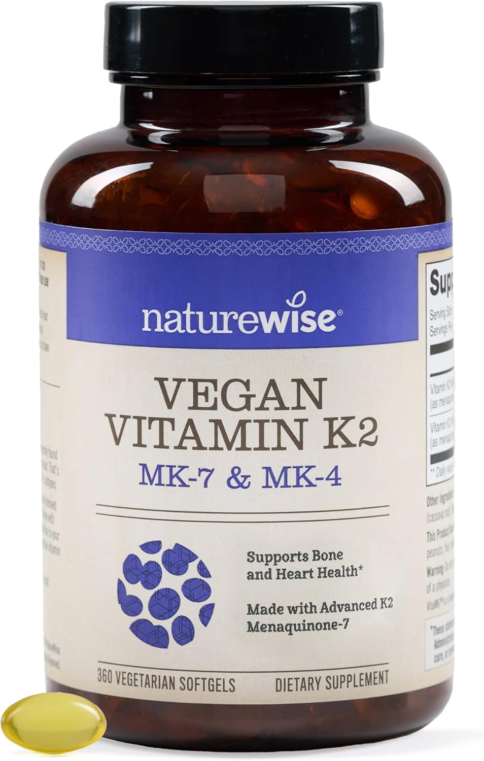 NatureWise Vitamina K2 600 mcg con MK-7 100 mcg y MK-4 500 mcg - Fórmula biodisponible mejorada - Complejo K para la salud ósea y cardíaca - Vegano, Sin Gluten, No GMO - 360 Cápsulas Blandas [Suministro para 1 Año]