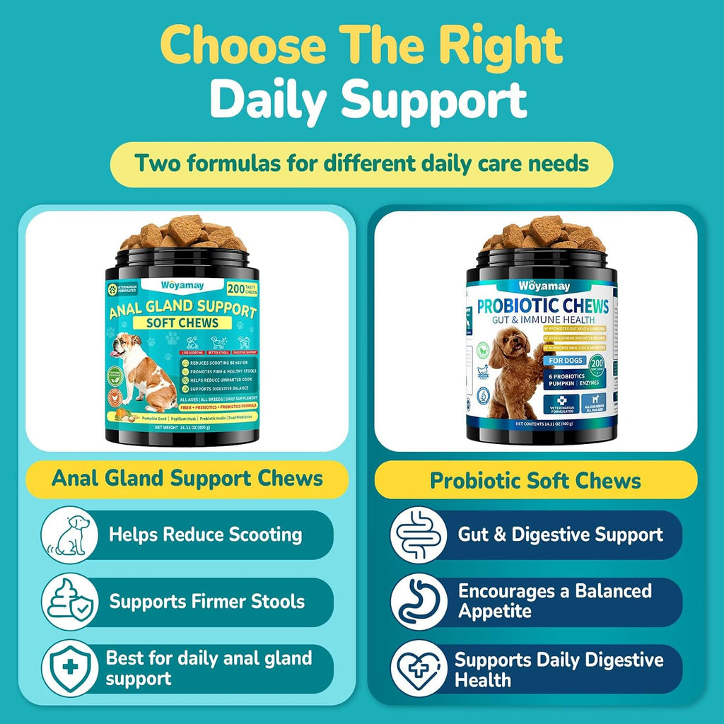 Woyamay Probióticos para Perros, 200 Snacks Blandos - Salud Digestiva e Inmunidad