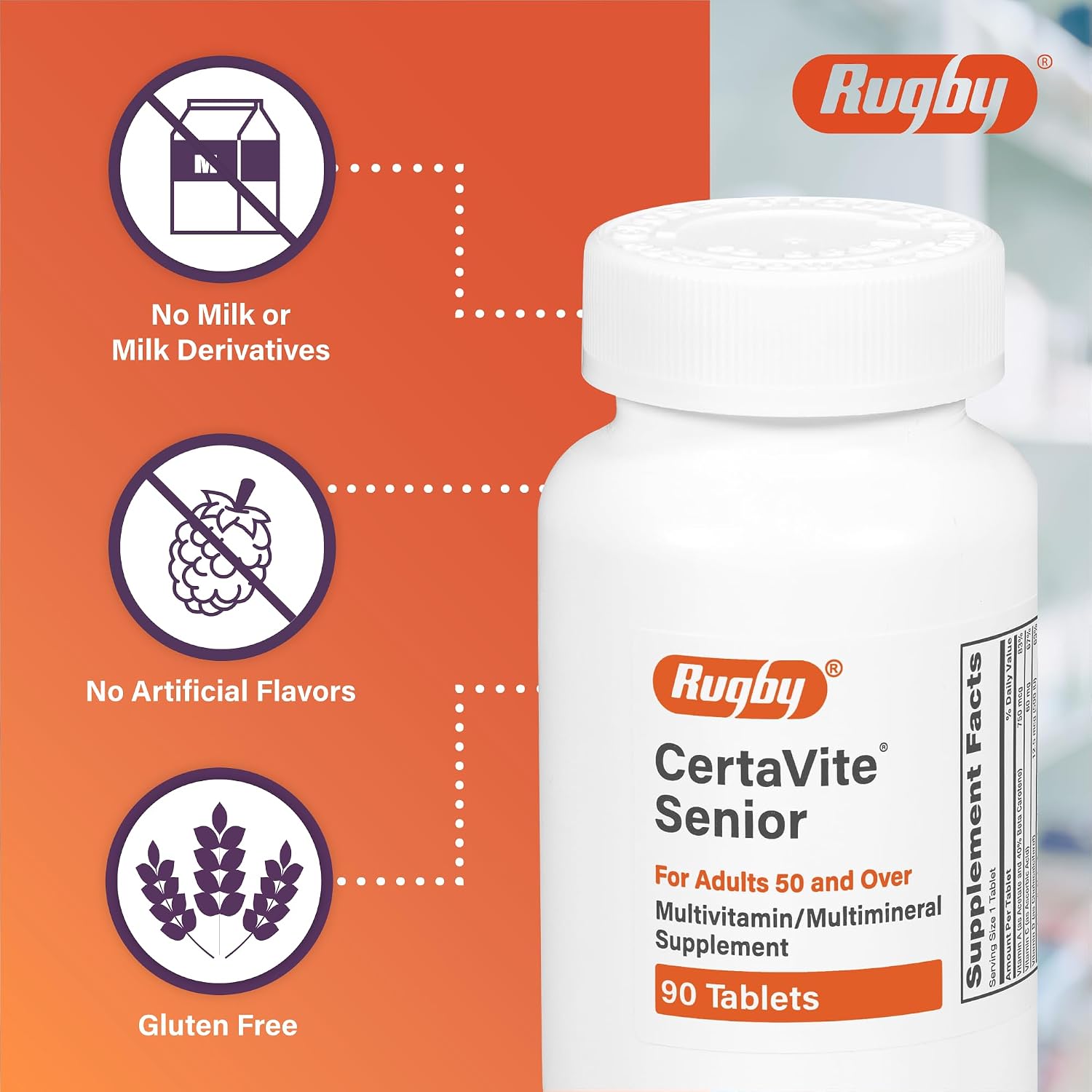 Rugby CertaVite Senior - Complemento Multivitamínico y Multimineral para Adultos de 50 Años o Más - 90 Comprimidos