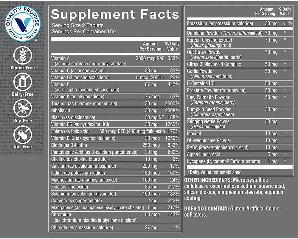 The Vitamin Shoppe Men's Multivitamin - Daily Complex with Essential Vitamins and Minerals, Gluten-Free, 300 Tablets