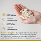 Premier Research Labs Complete B - Complejo de Vitaminas B para una Salud Óptima | Suplemento de Vitamina B con Biotina | 9 Vitaminas B Activas | para Hígado, Energía y Apoyo Cerebral - 60 Cápsulas